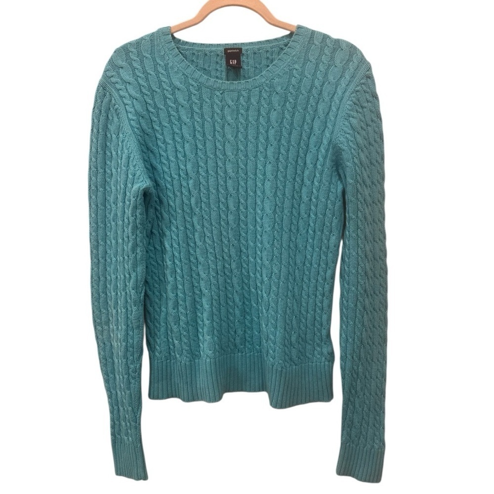 GAP Women's Teal Cable Knit Sweater Stretchy Layer Y2K Sz L
